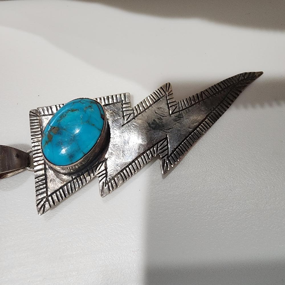 Silver Lightning Bolt Necklace with Turquoise Stone - Picture 5 of 10